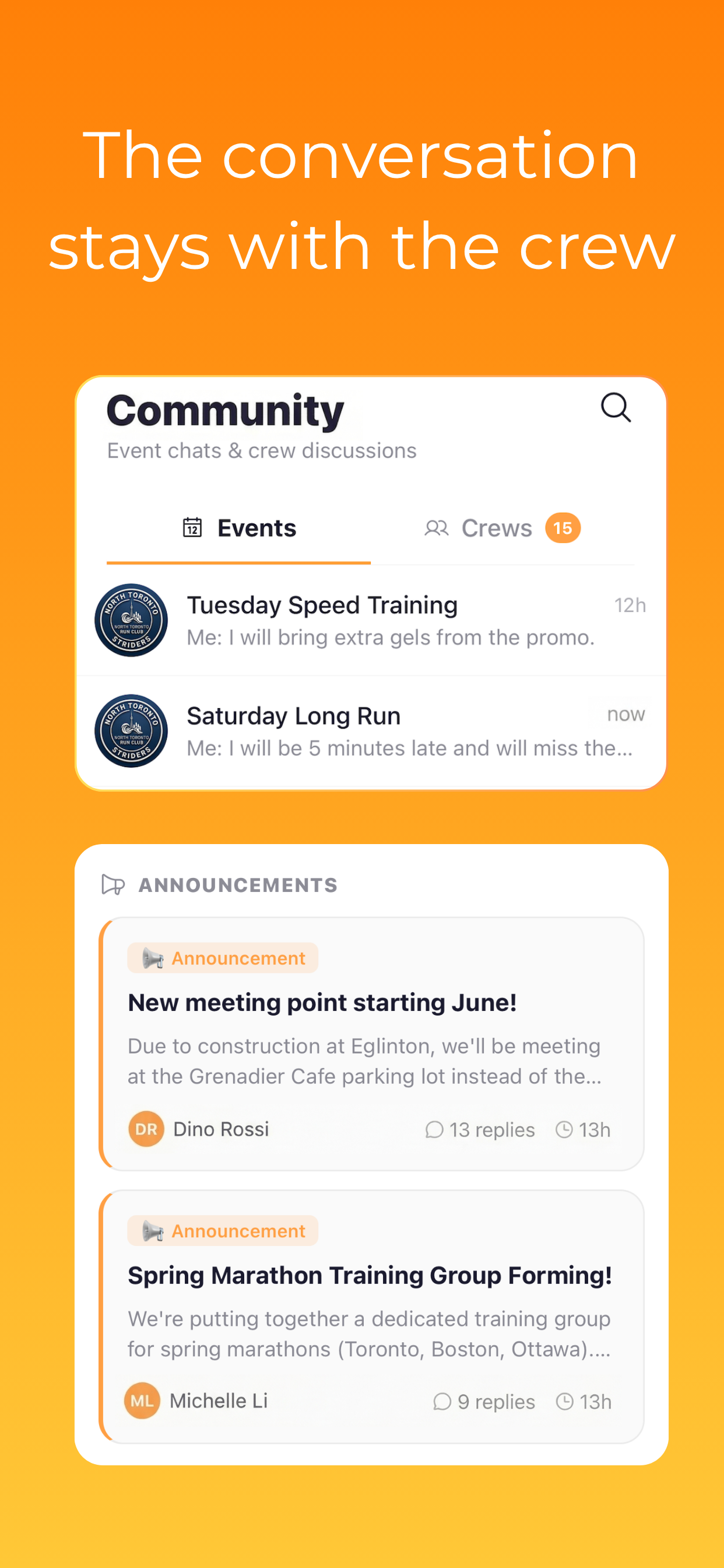Community chat and announcements